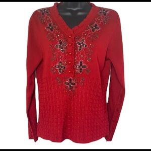 Vintage🧚‍♀️Hot Red sequinned long sleeve pullover sweater size XL